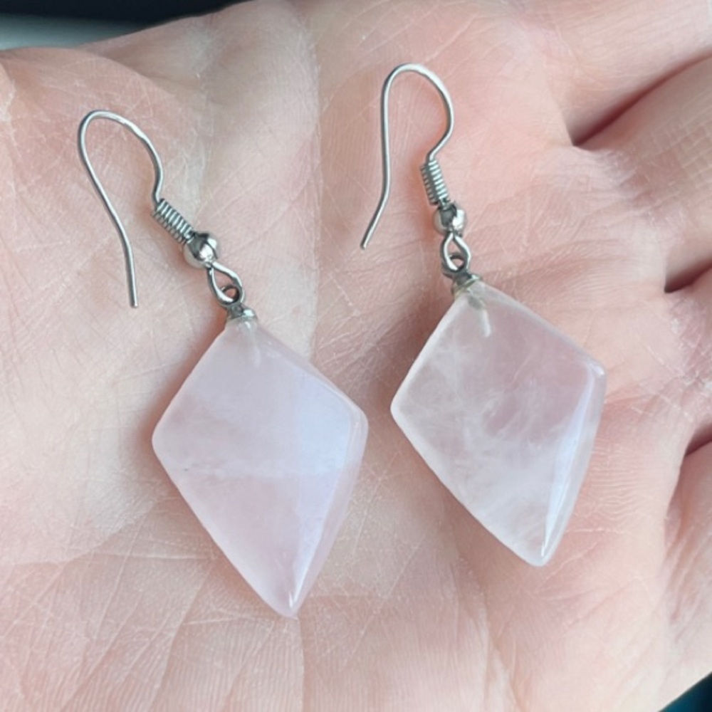 Chic Rose Quartz Dangle Earrings - Picture 1 of 4